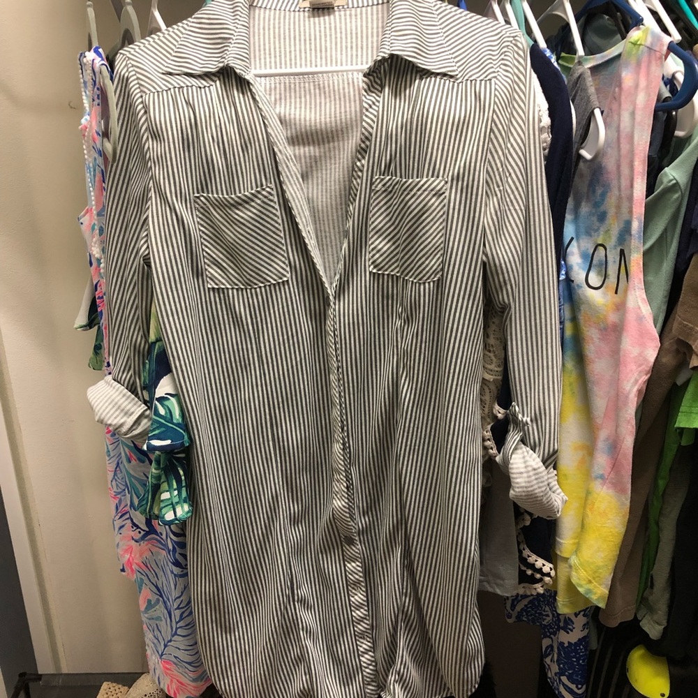 3/4 sleeve striped collar t-shirt dress